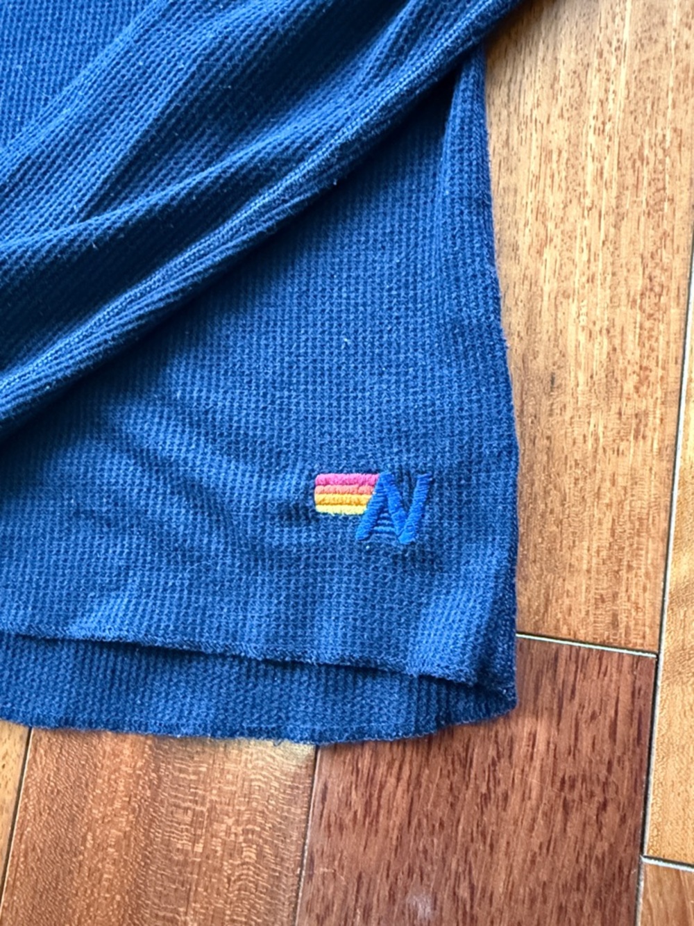 Aviator Nation Navy Long Sleeve Rainbow Waffle Top - Picture 2 of 4